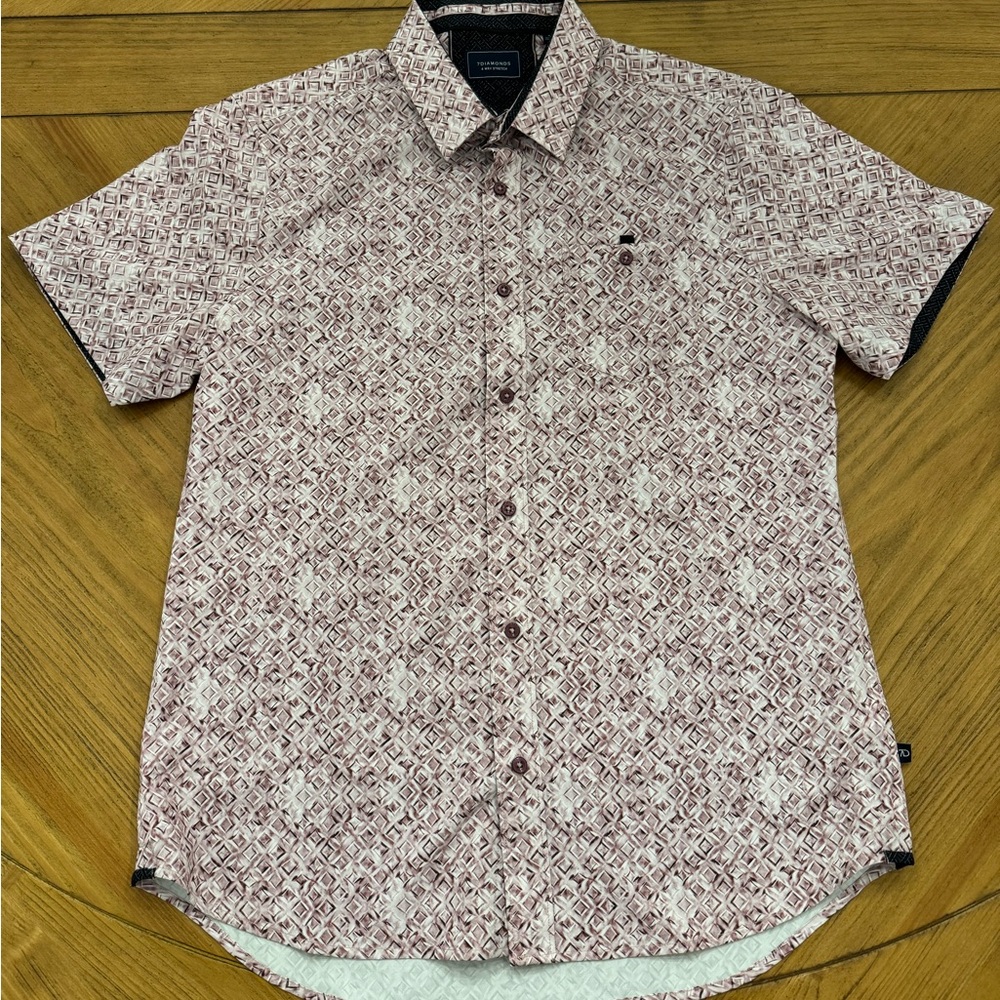 7 DIAMONDS STRETCH SHORT SLEEVE BUTTON DOWN SHIRT